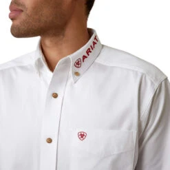 Men's Ariat Team Logo White Twill Classic Fit Shirt - 10040911 -Ariat Store 10040911 01