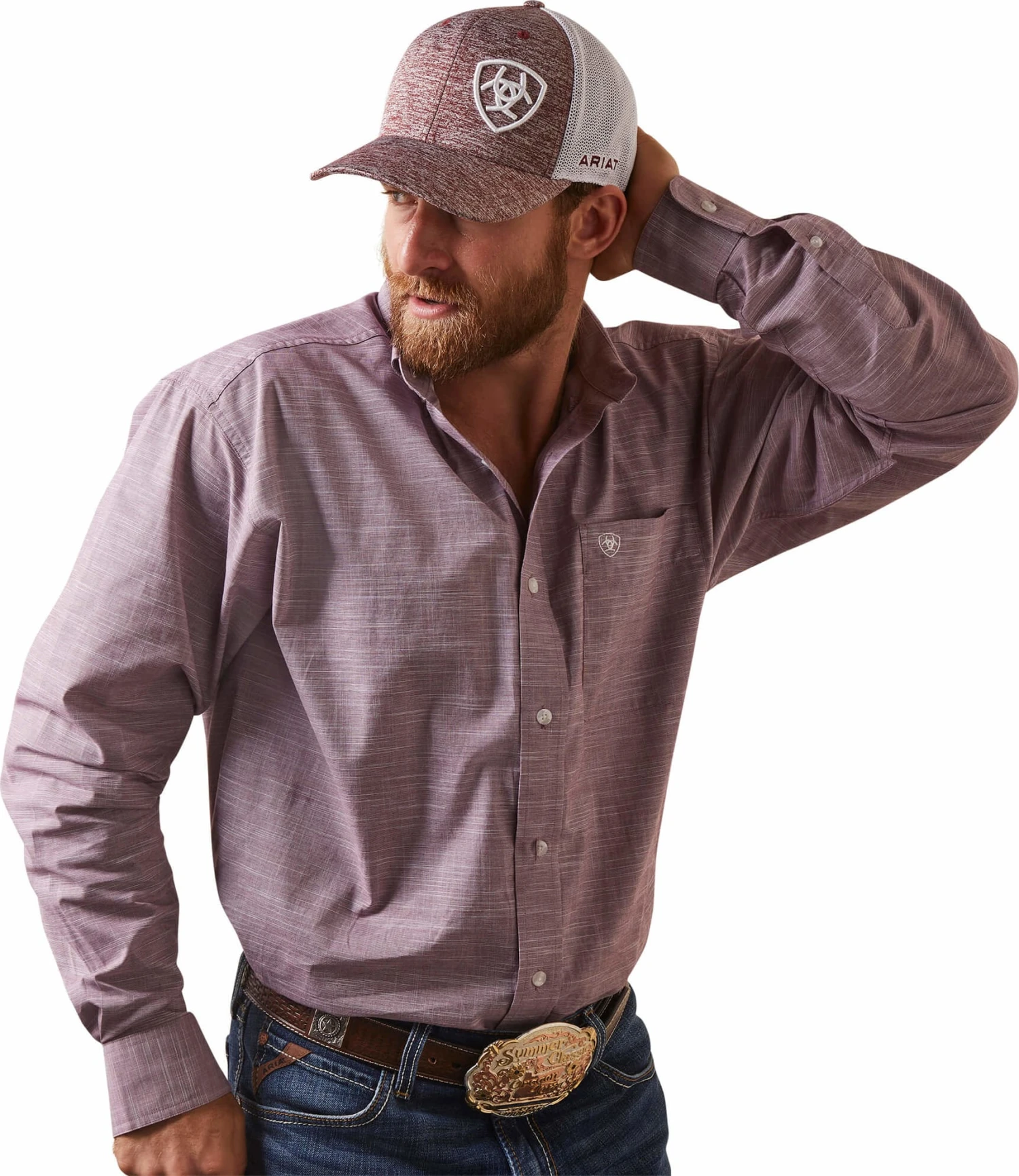 Men's Ariat Solid Slub Classic Long Sleeve Shirt In Wine Club - 10043360 1 Men's Ariat Solid Slub Classic Long Sleeve Shirt In Wine Club - 10043360