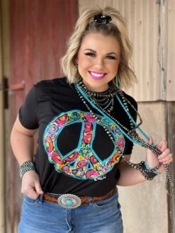 Ladies Texas True Threads Callie Ann Stelter Floral Peace Tee