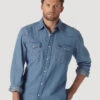 Men's Wrangler Cowboy Cut® Long Sleeve Western Denim Snap Work Shirt In Stonewash - 70127SW