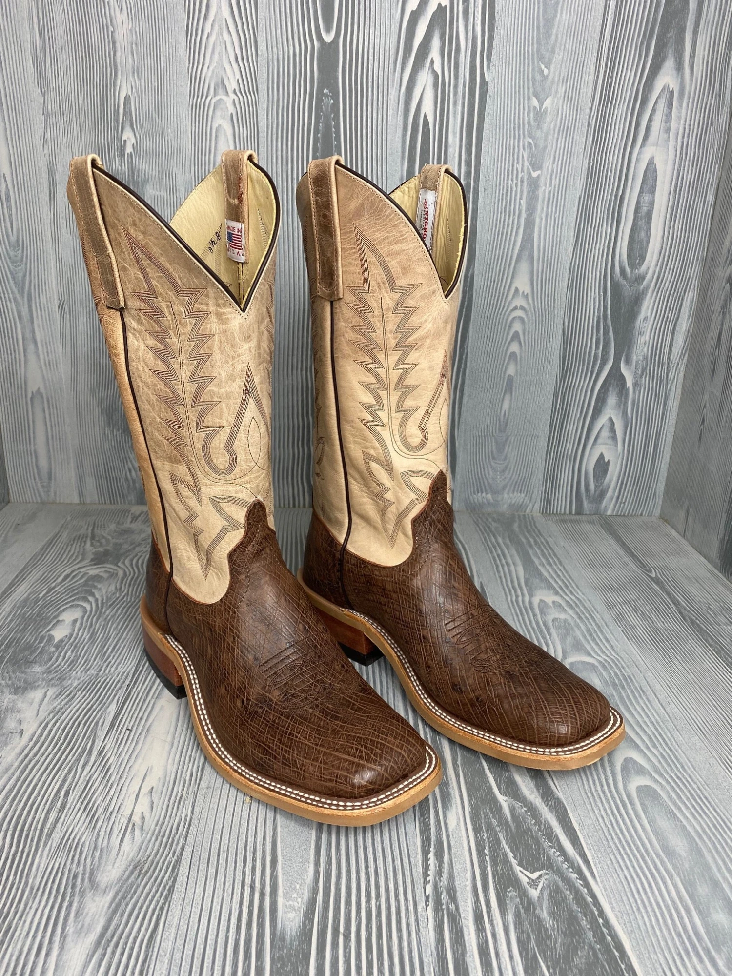 Men's Anderson Bean Kango Tobac Bruciato Smooth Ostrich With 13" Ivory Mad Dog Tops 1 Men's Anderson Bean Kango Tobac Bruciato Smooth Ostrich With 13" Ivory Mad Dog Tops