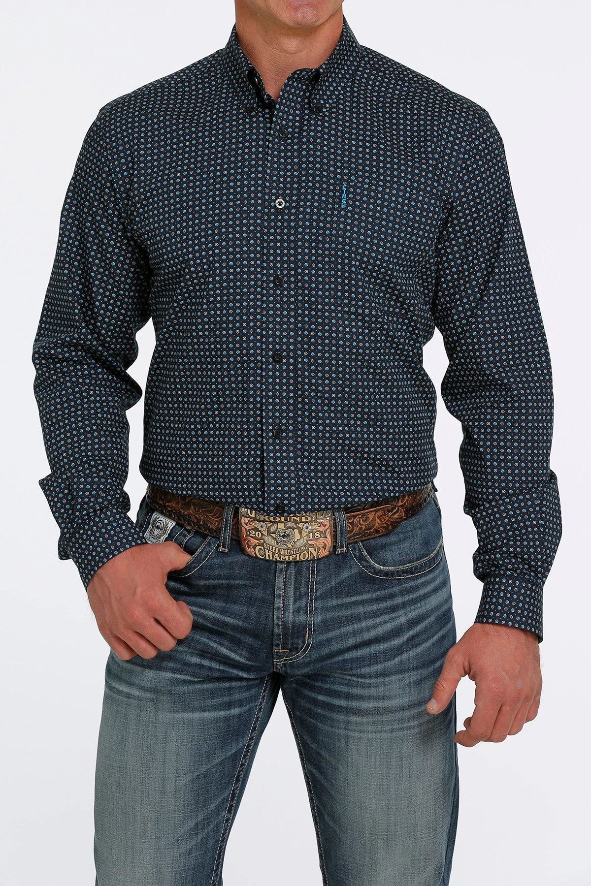 Men's Cinch Modern Fit Blue Pring Long Sleeve Shirt - MTW1347057 1 Men's Cinch Modern Fit Blue Pring Long Sleeve Shirt - MTW1347057