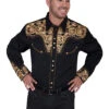 Scully Men's Gold Embroidered Gunfighter Long Sleeve Western Shirt- P634
