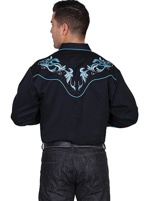 Scully Men's Blue Embroidered Long Sleeve Western Shirt - P844 2 Scully Men's Blue Embroidered Long Sleeve Western Shirt - P844 - Image 2