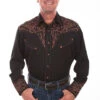 Scully Men's Tribull Embroidered Black Western Shirt- P884
