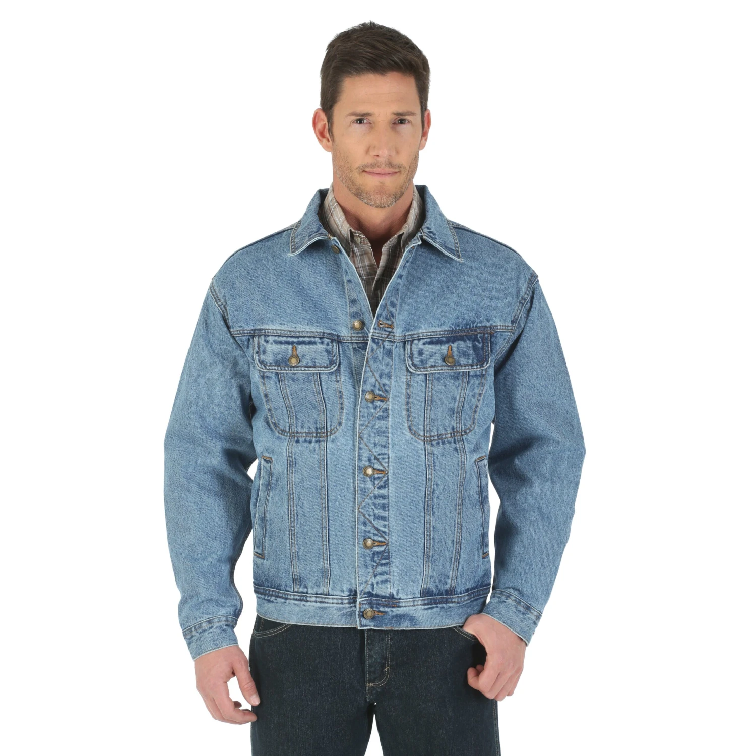 Men's Wrangler Rugged Denim Jacket In Vintage Indigo 1 Men's Wrangler Rugged Denim Jacket In Vintage Indigo