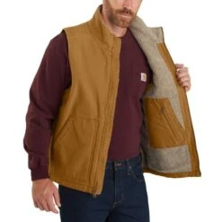 Men's Sherpa Lined Mock Neck Carhartt Brown Vest 104277 BRN -Ariat Store image 9458104277 2 550 550