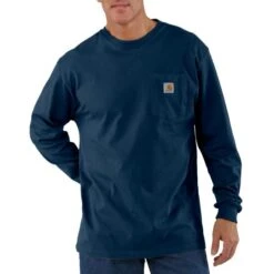 Men's Carhartt Loose Fit Heavy Weight Long Sleeve Pocket T-Shirt - K126 8 Men's Carhartt Loose Fit Heavy Weight Long Sleeve Pocket T-Shirt - K126 -Ariat Store image K126NVY 550 550