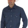 Wrangler Men's Classic Fit Long Sleeve Rigid Denim Snap Western Work Shirt - 70127MW